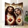 "Jesus and Mary Sacred Heart Illustration Blanket"Flannel blanket for bedroom, living room, sofa, and nap