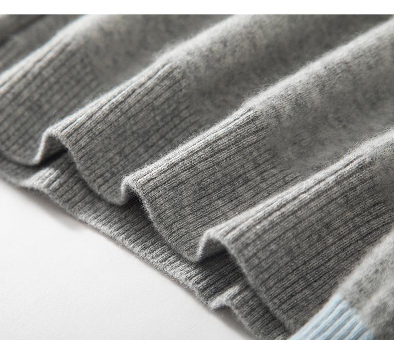 Women's 100% Pure Cashmere Color Block Polo Collar Sweater - Long Sleeve Knit Pullover for Autumn/Winter