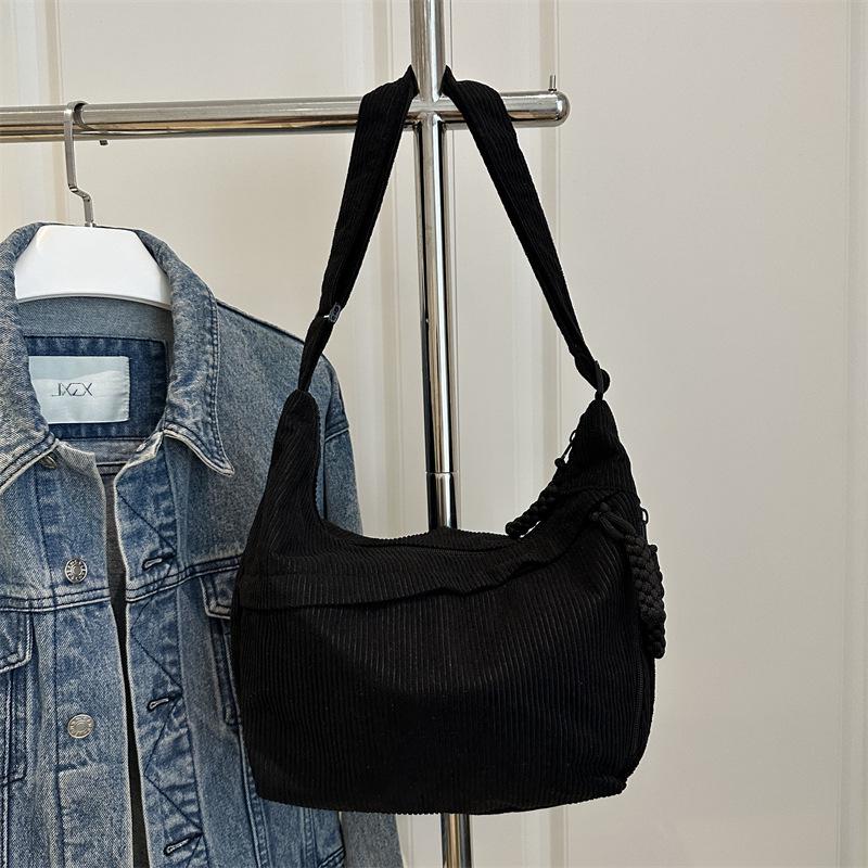 

Женская модная вельветовая сумка на плечо Осень 2025 - Вместительная сумка кроссбоди для универсальных повседневных поездок чёрный