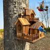 Handmade Wooden Bird House Multiple Holes Bird Feeder Weather Resistant Outdoor Birdhouse Backyard