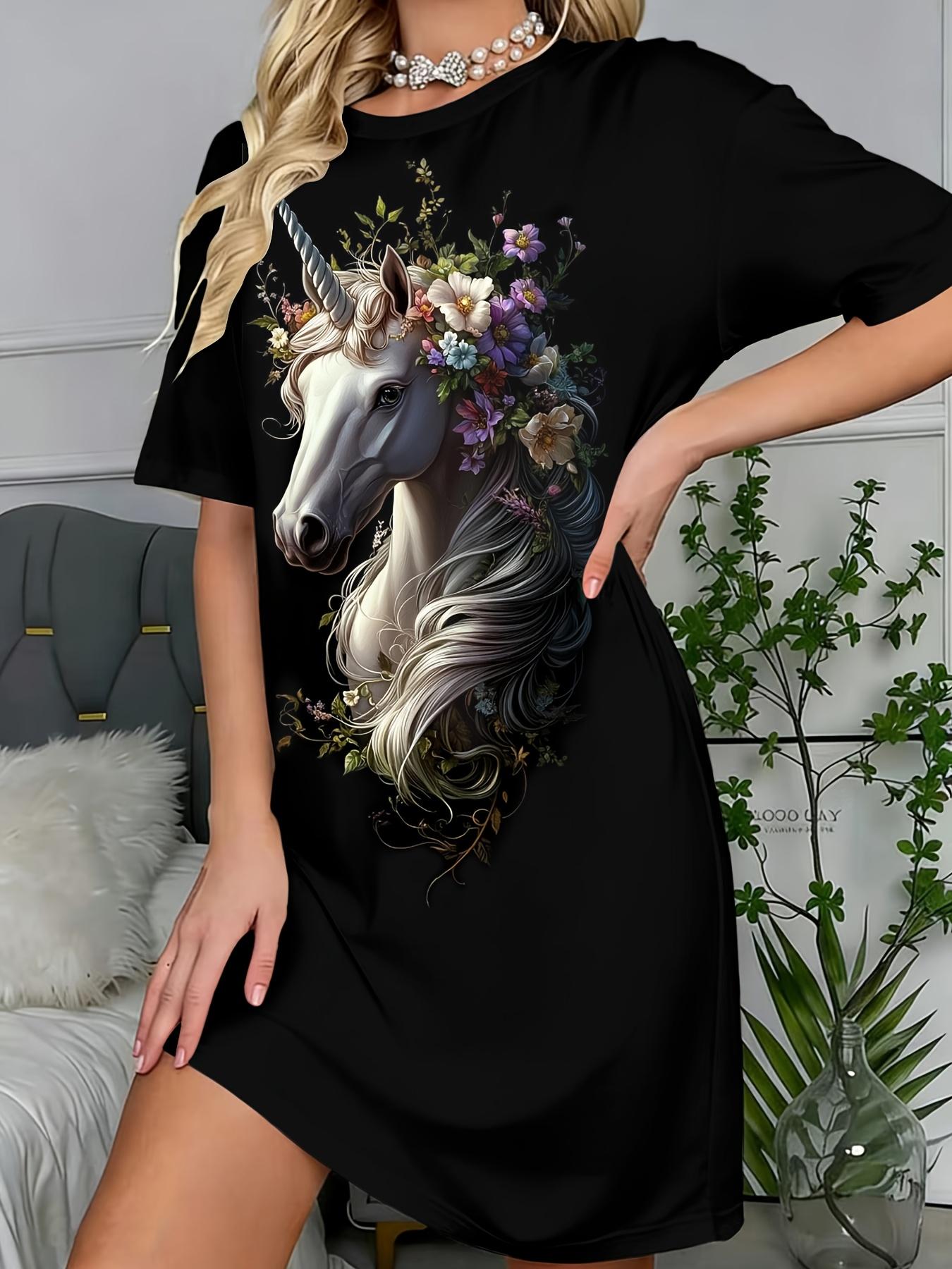 

Новое женское платье для сна. С элегантным цветочным узором и принтом белой лошади. просто. Элегантный. и модный дизайн с короткими рукавами и Ро 5XL дубильная кора