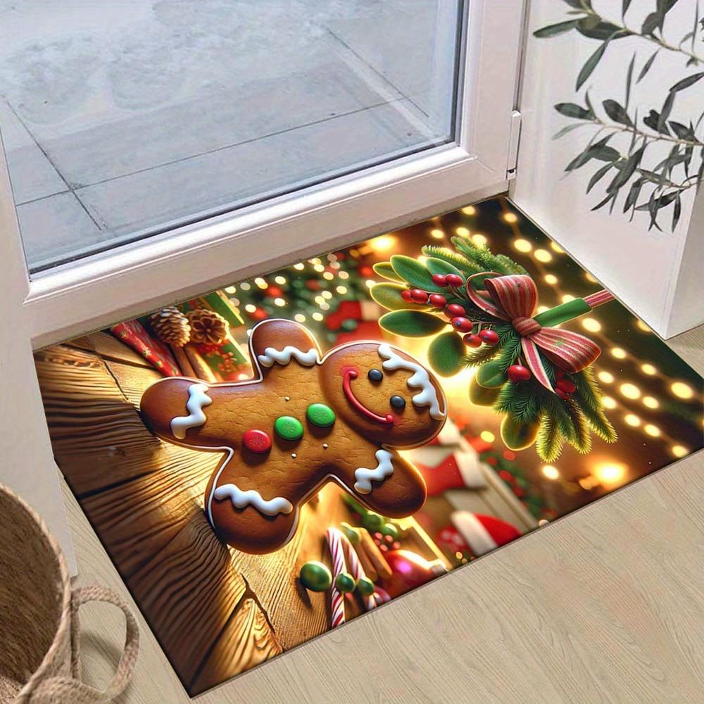 

1pc Christmas Themed Rug, Happy Gingerbread Man Print, Bedside Carpet, Non slip Laundry Room Mat, Machine Washable Water Absorbing Entrance 60cm by 90cm