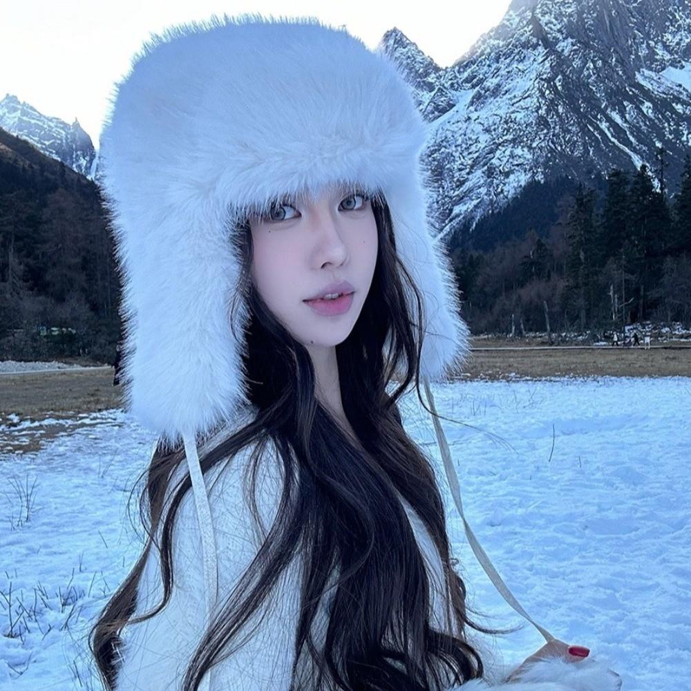 Warm Fluffy Bomber Hat Imitation Mink Fur Cold Weather Hat Fashion Winter Cycling Hat  for Women