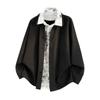 Mens Casual Loose Long Sleeve Shirt Fake Two Piece Floral Collar Top