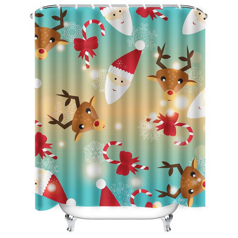 TU Festive Christmas Shower Curtain Reindeer Holiday Bathroom Decor Waterproof Fabric Xmas Pattern Holiday Home Decor Gift Idea
