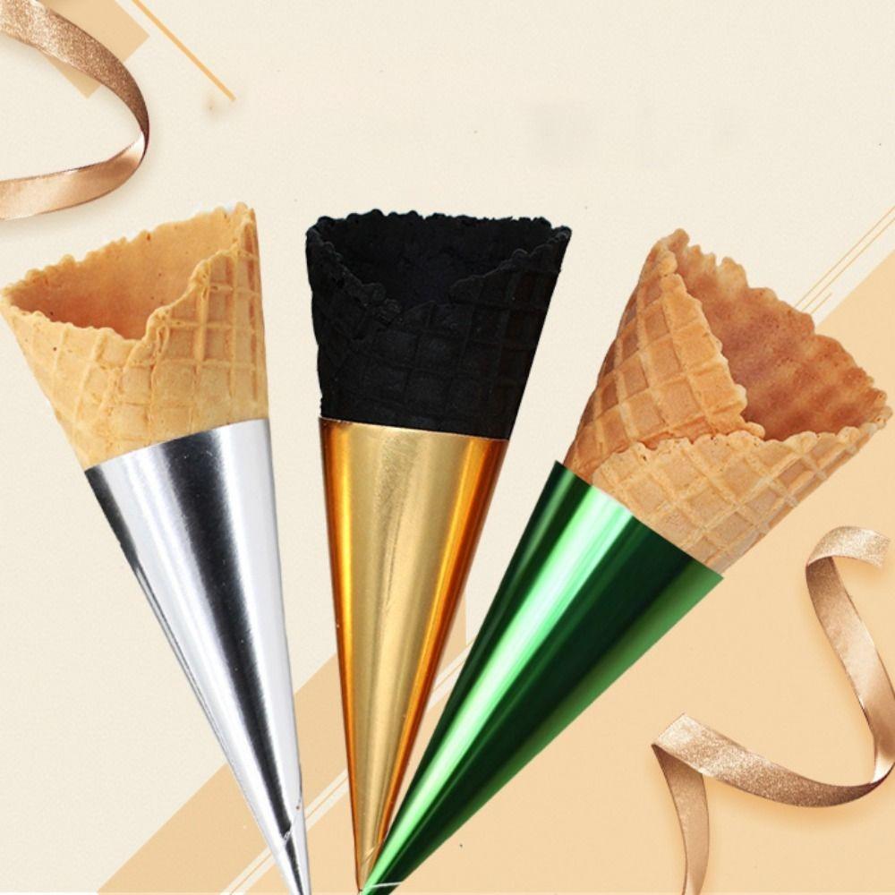 100PCS Aluminum Foil Paper Disposable Ice Cream Holder Ice Cream Cone Cover  Fast-food Restaurant