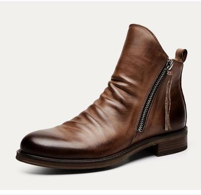 Men's Retro Zipper Pleated Chelsea Boots - New Style Casual Cowboy Design