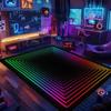 Neon Cyberpunk Gaming Teppich RGB Bunt Leuchtende Bodenmatte mit Geometrischem & Glitch Design Rutschfester Teppich für Esports Raum