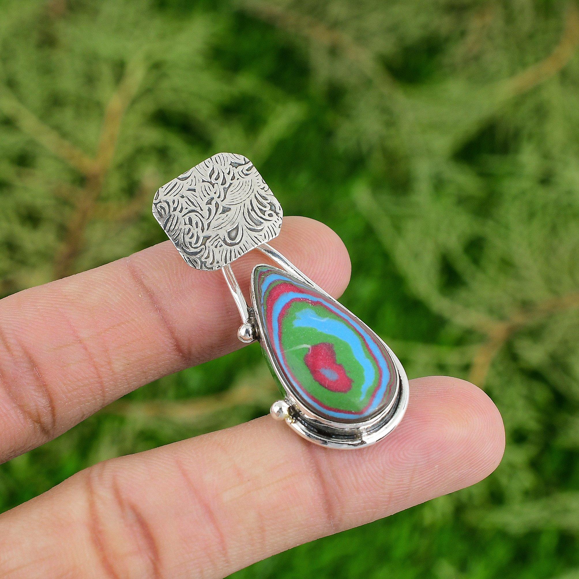 

Daughters Day Sale Sterling Silver Rainbow Calsilica Stone New Pendant Jewelry