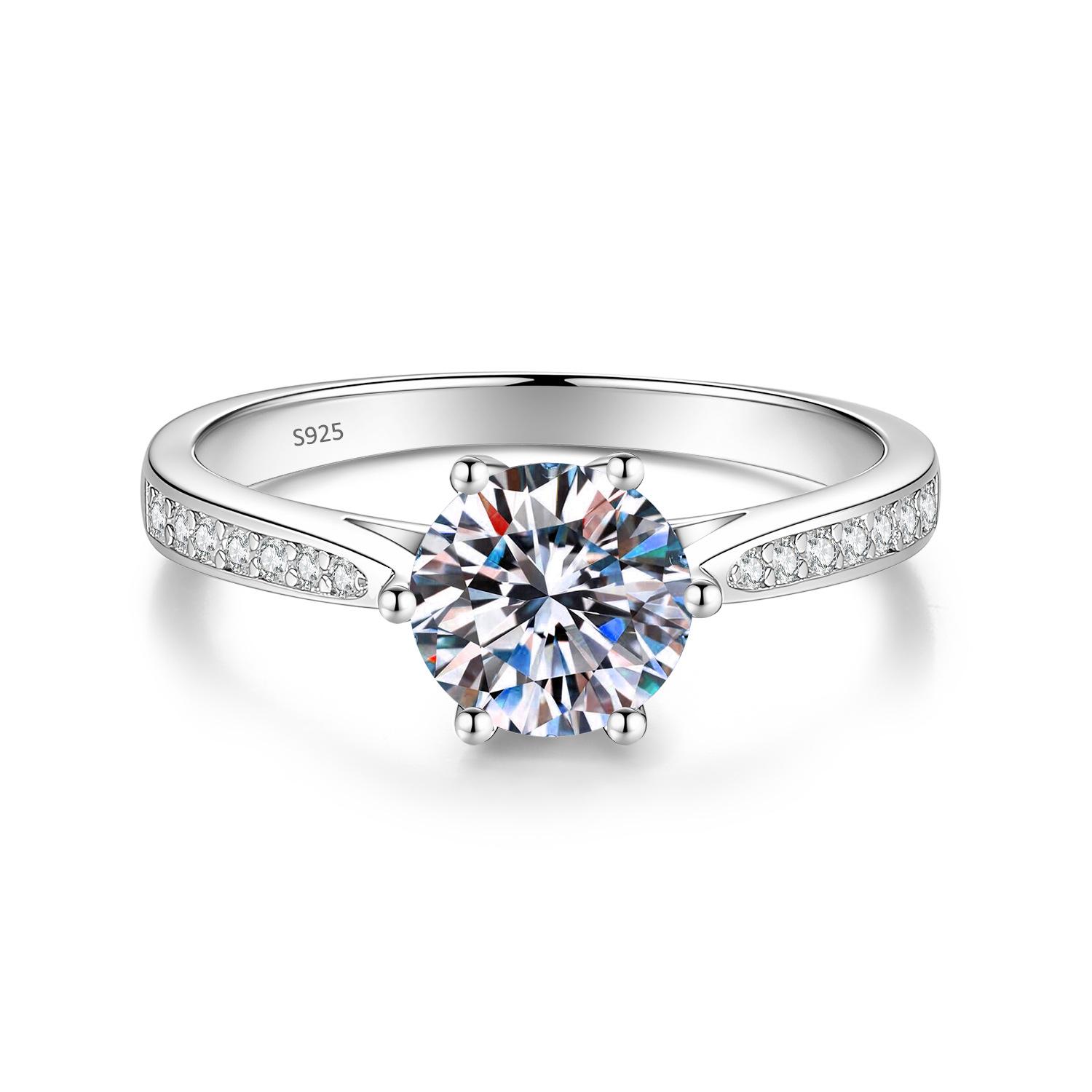 French Style 1 Carat Moissanite 925 Sterling Silver Adjustable Wedding Ring US Size 8