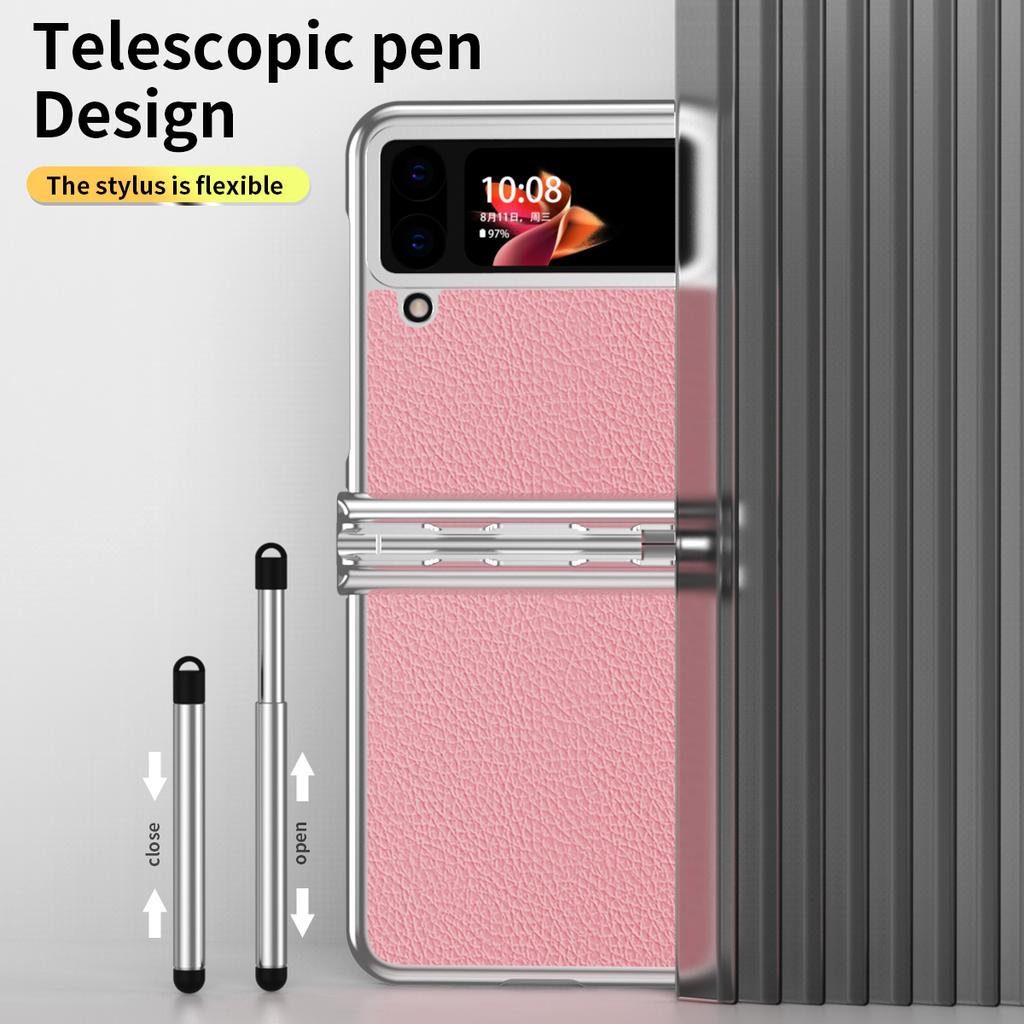 Non -Fingerprint Comfortable Leather Folding Case For Samsung Galaxy Z Flip 4 Flip4 Flip3 Flip 3 5g Shockproof S Pen Holder