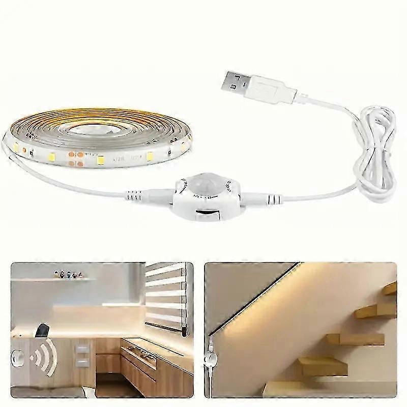 Wireless PIR Motion Sensor LED Strip Light Auto on/Off Stair Wardrobe Closet Kitchen LED Light lamp (5M, Warm White)