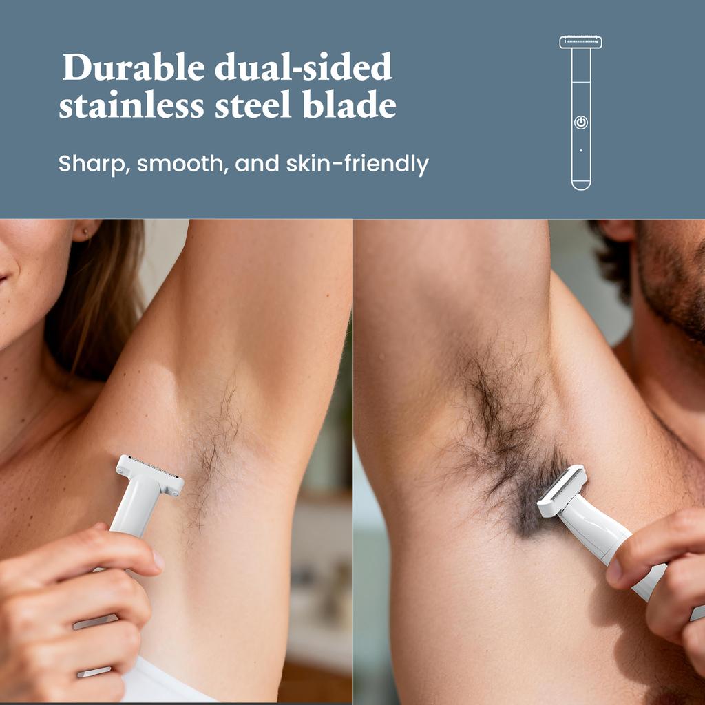 XiaomiUnisex Double Sided Intimate Body Trimmer IPX6 Waterproof Pubic Bikini Groin Hair Trimmer with 4mm Guide Comb for Men Women