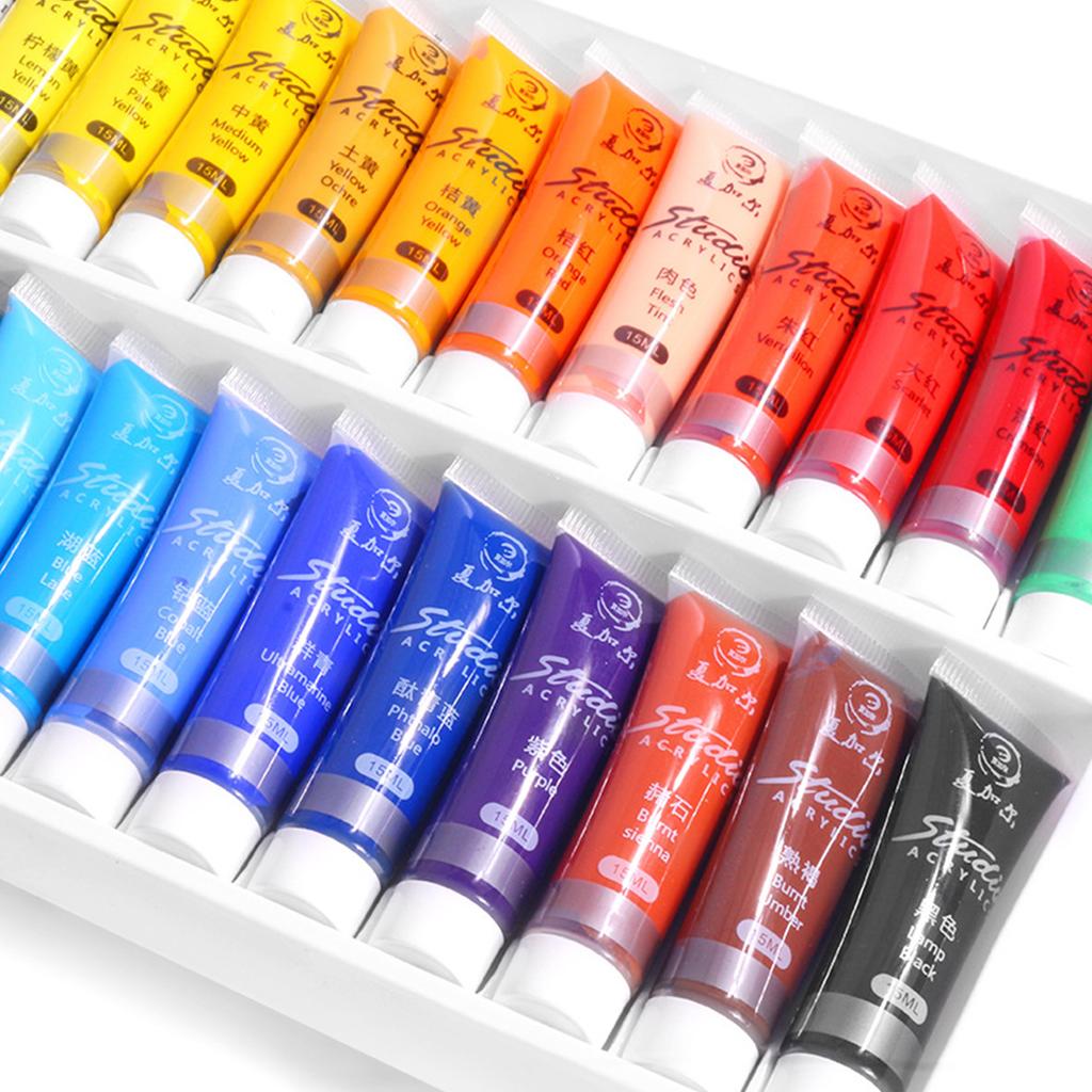 Acrylic Paint Set 15ml Each Tube Waterproof Rich Pigments 24 Colors Art Supplies for Children Students Adults Artist