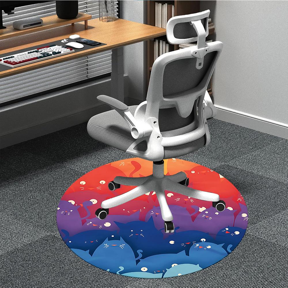 1PC Cats Night Colorful Office Round Area Rug, Mat Suitable For Office, Under Office Chairs Bedroom Living Room Home Decor, Room Deco