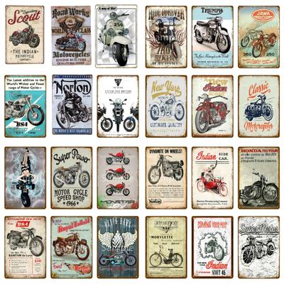 Motorista Plechová cedule Motorkářský klub Garážové samolepky na zeď Kovové cedule Dekorace Vintage Ošuntělá deska Malba Dekorativní plakety