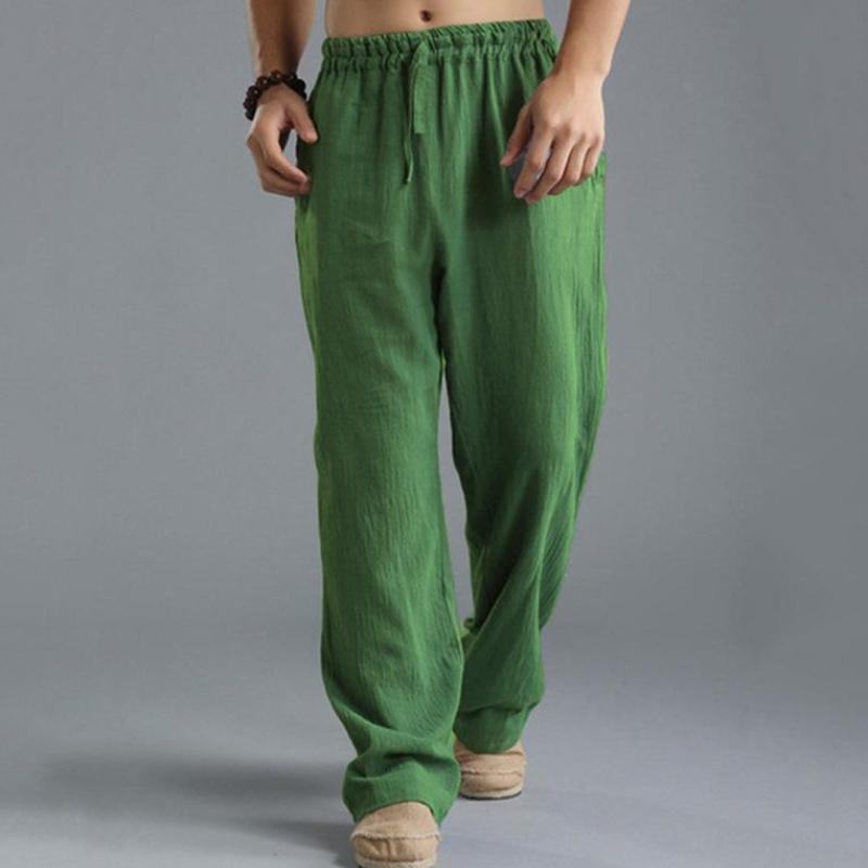 Men's Large Size Straight Trousers Loose Trend Casual Trousers Linen Breathable Sports Trousers Man