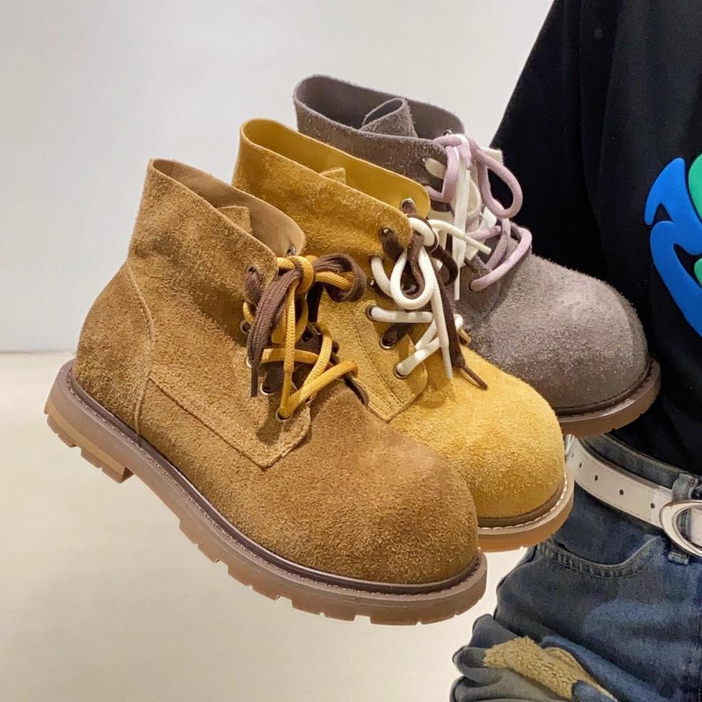 Miyou Casual British Big Head Outdoor Mountaineering Six-Hole Thick-soled Maillard Retro Rhubarb Boots Martin Boots Women's Short Boots