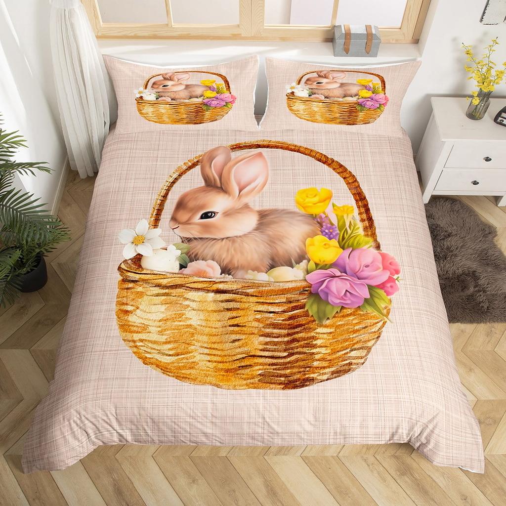 Comforter Whimsical Rabbit Adorable Pink Bedding With Flowers Heart Motif For Rooms Suitable Children Kids And Adults