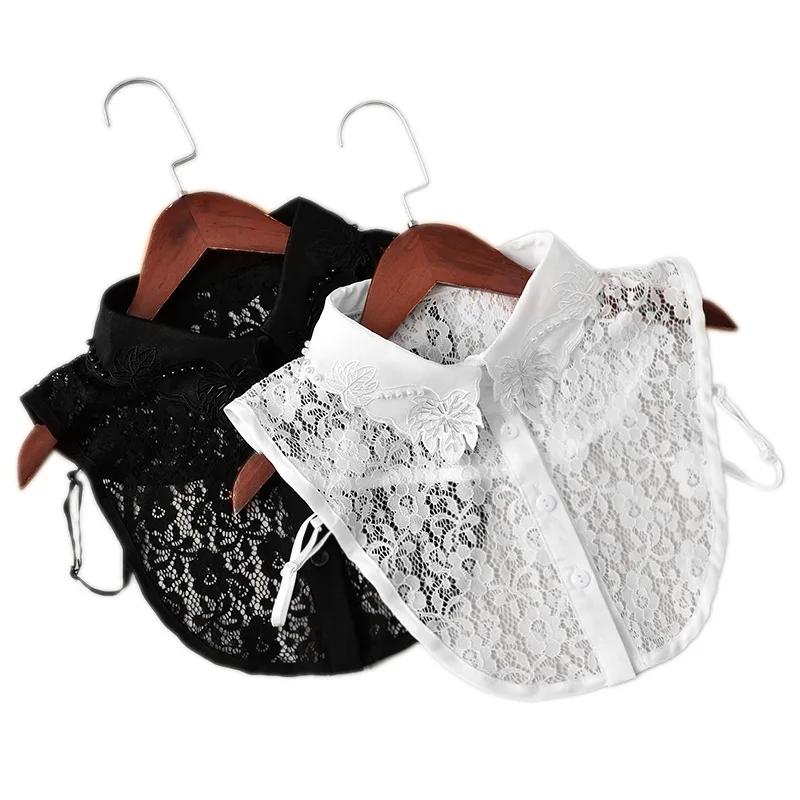 Damen Hemd mit großem Revers und falschem Kragen Weiß Falsche Kragen Damen Abnehmbarer Kragen Faux Col Damenkleid Nep Kragie Krawatte