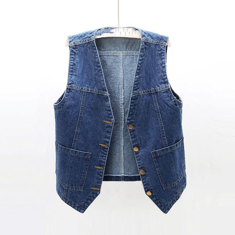 Women's Denim Jacket Plus Size Sleeveless Loose Short Denim Vest Sleeveless Denim Jacket