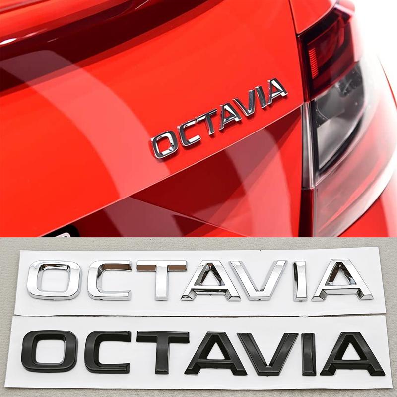 QPZF2 3D ABS Chrome Black Logo OCTAVIA TSI Emblem Letters Car Rear Trunk Badge For Skoda Octavia 1 2 3 4 A5 A7 MK3 Sticker Accessories