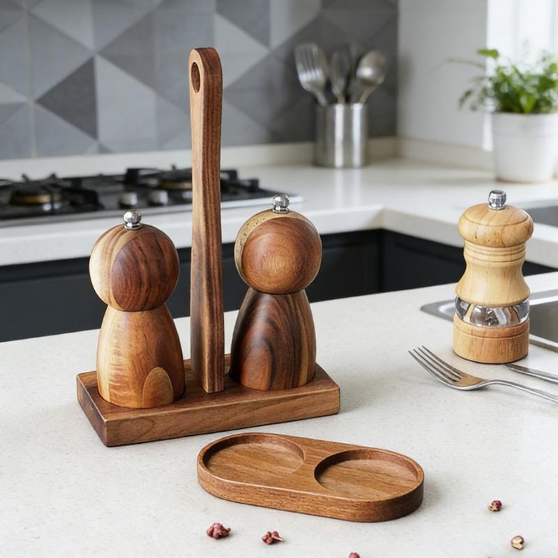 Salt and Pepper Grinders Wood Tray Pepper Mill Holder and Tray for Mill and Shakers, Home Decoration, Crafts
