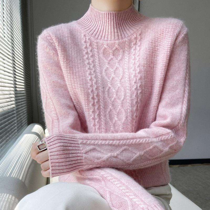 Frühlings-Strickpullover, halbhoher Kragen, lockerer, dicker, warmer Pullover für Frauen, Vintage, Herbst-Winter, Mutter-Bodenoberteil