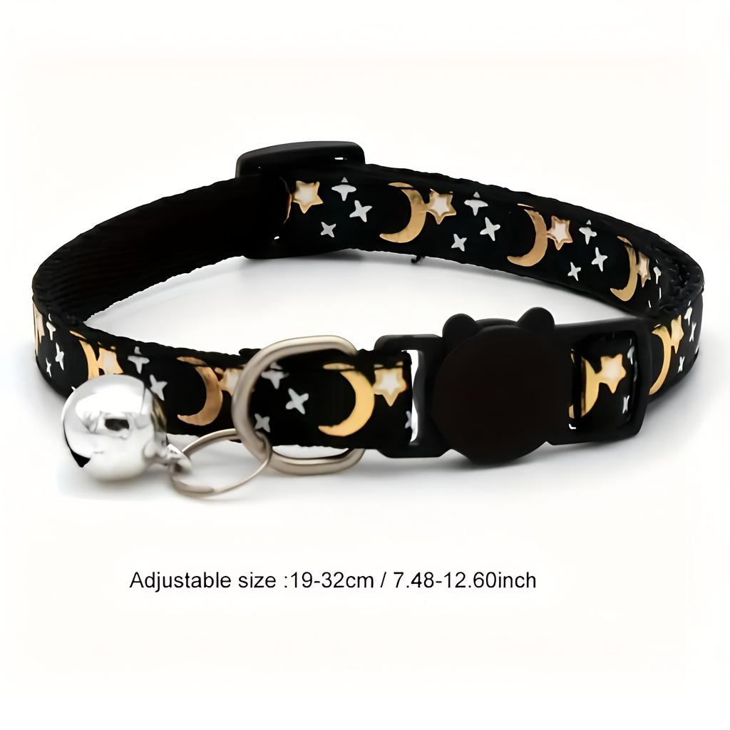 1PC Glow-in-dark Breakaway Cat Collar with Moon Star Pattern, Adjustable Cat Necklace with Safety Buckle