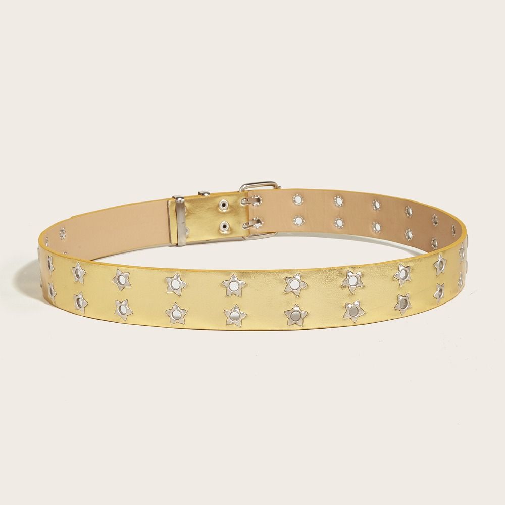 Star Eyelet Gothic Leather Belt Hip Hop Double Pin Buckle Waistband Y2k Waist Band