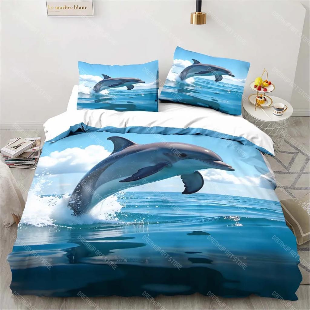 Ocean World Underwater World Dolphin Printed Bedding Set Bedroom Home Decor Bedspread Pillowcase Quilt Cover Bedding Set Luxury