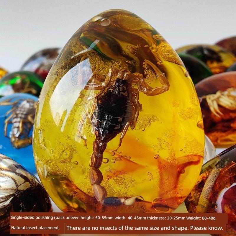 

Кулон из янтаря с насекомым, Натуральный образец бабочки, Янтарное ожерелье с насекомым и червем, Подвеска с животным, Детские подвесные украшения Single-sided polished gold-per Scorpion