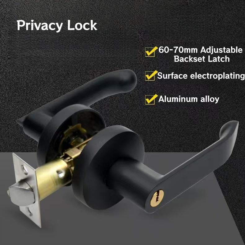 Aluminum Wooden Door Knob Lock Easy Installation Privacy Door Handles With Lock Cylinder Turn Button Door Lever Handle Set