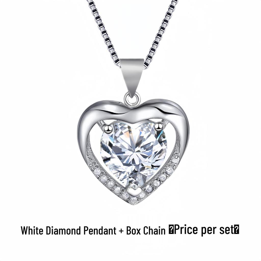 Korean Style Heart-Shaped Blue Crystal Necklace with Peach Heart Pendant