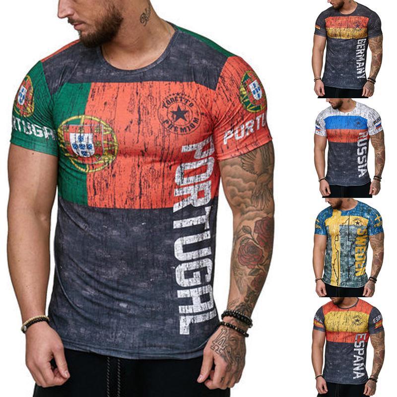 Men's Letter Print Gym T-shirt With Germany Sweden Portugal Russia Design Slim Fit