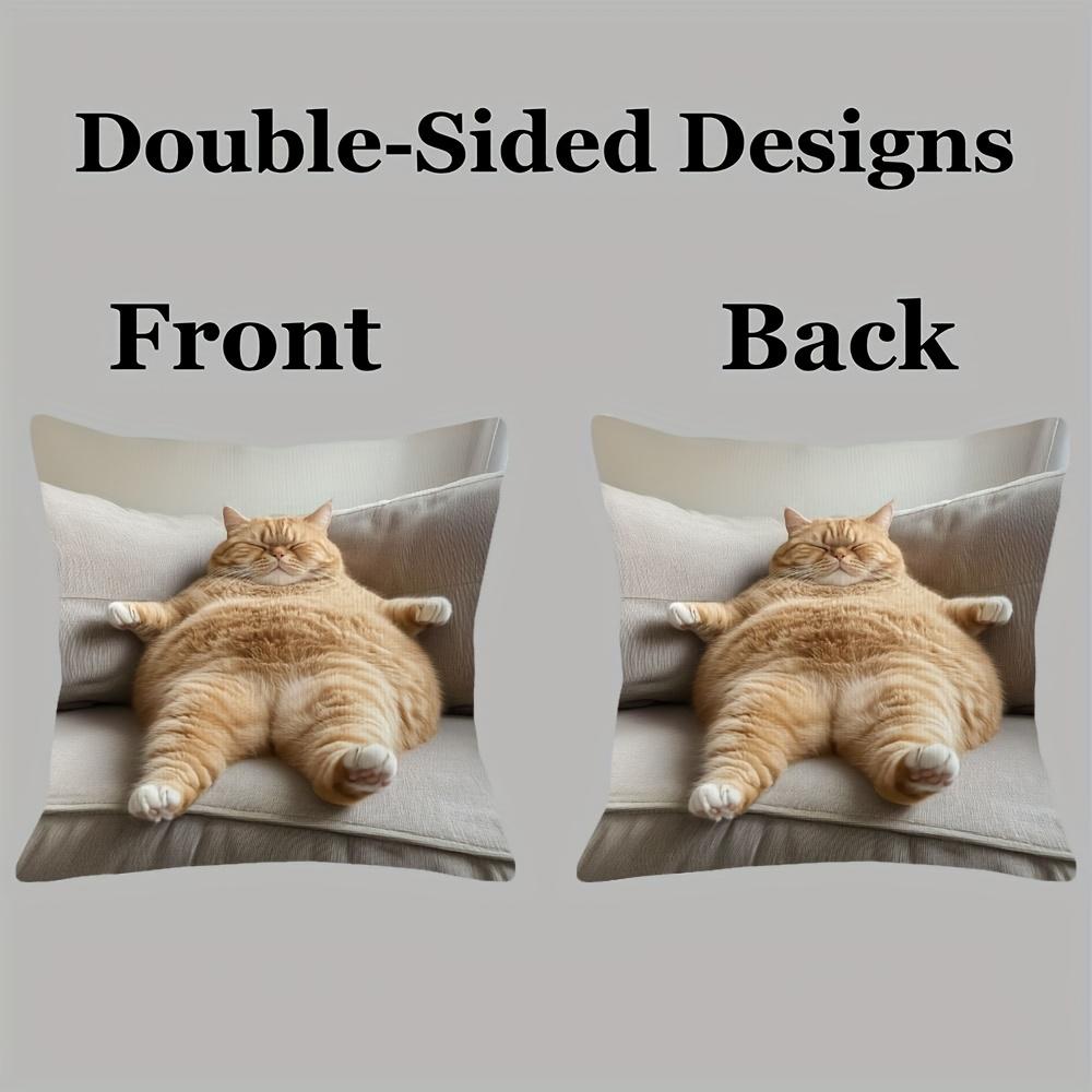1pc 18x18 Inch Super Soft Short Plush Double-Sided Throw Pillow - Adorable Ginger Cat Lounging on Sofa Design