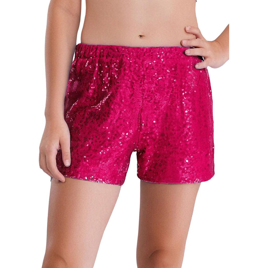 Girls Sequined Dance Shorts Elastic Waist Shiny Sequins Jazz Performance Cheerleading Competition Bottom