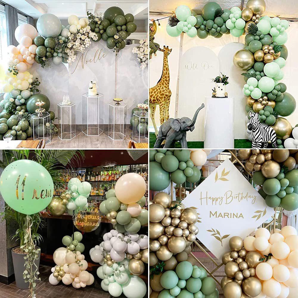 Vintage Apricot Avocado Green Balloon Chain Set Birthday Party Wedding Arrangement Arch Decoration