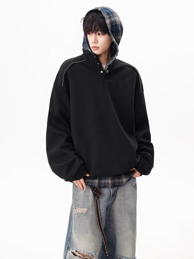 Men's Autumn Trendy Half-Zip Stand Collar Velvet Hoodie