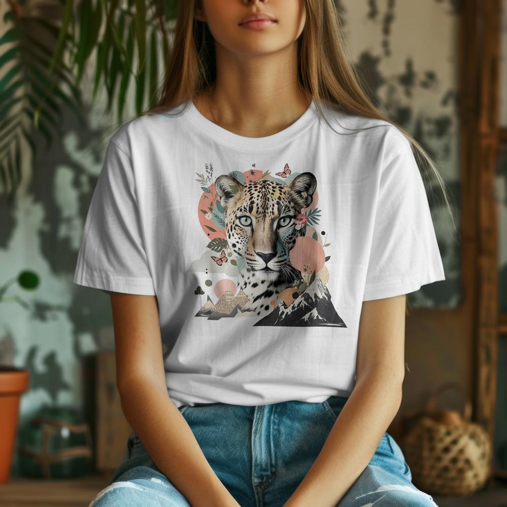 

Leopard Collage Colorful Tee, Butterflies And Scenery Animal Print Tshirt 2XL