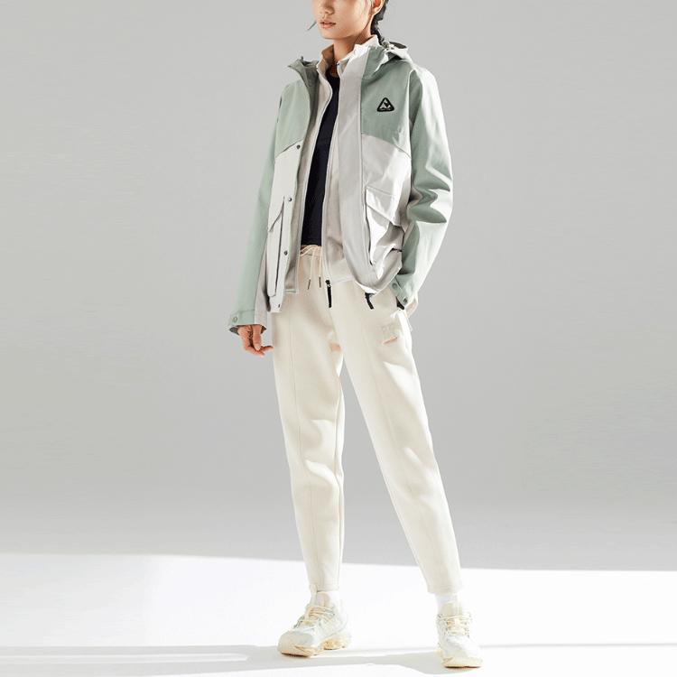 Anta Sports Series Color Block Fleece Lined Hooded Jacket Women Jacket Green Gray 162046602-1