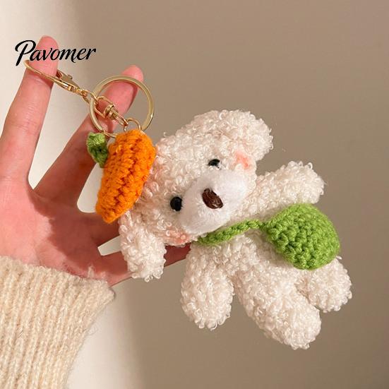 Healing Style Plush Toy Bear Charm Keychain, Cute Puppy Bag with Keychain Pendant Crocheted Accessories, Stuffed Animal for Women Girls Backpack Skin