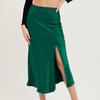 Women Skirt Silky High Waist Straight Loose Split Hem Mid-calf Length Smooth Satin A-line Loose Hem Lady Prom Party Commute Midi Skirt