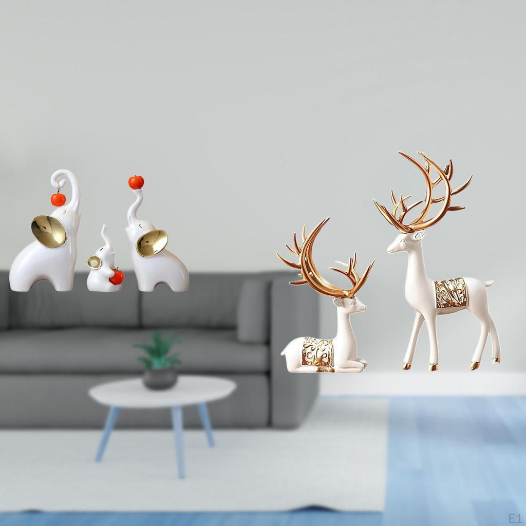 And Reindeer Family Sculptures Set Animal Statues for Desk Living Room Bedroom European Collectible