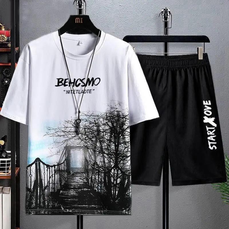 

Men s Sets Summer Fashion Thin Short-sleeved T Shirts + Shorts Set Men s Clothing Casual Quick Dry Jogging Suit Sportswear Tees XL