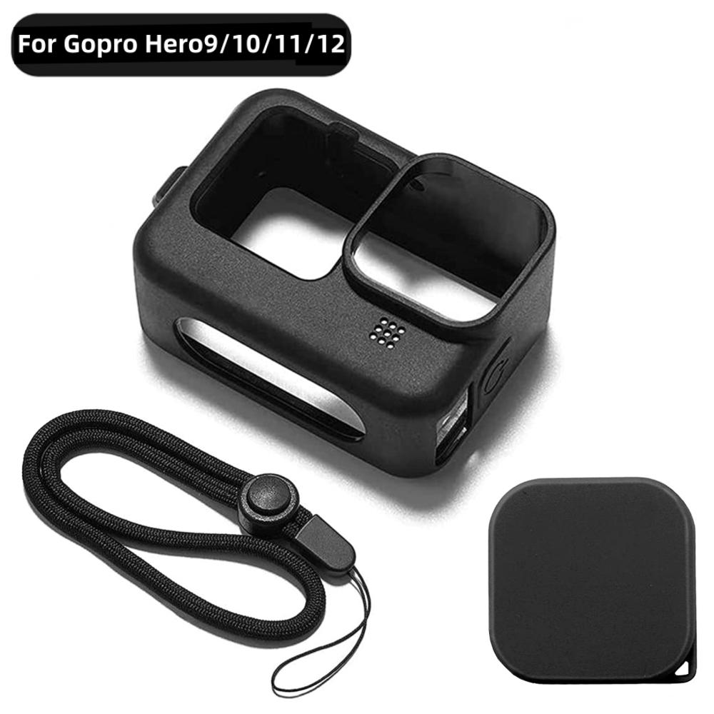 Silicone Case for GoPro Hero 12 11 10 9 Black Tempered Glass Screen Protector Protective Film Lens Cap Cover for Go Pro 11 Case