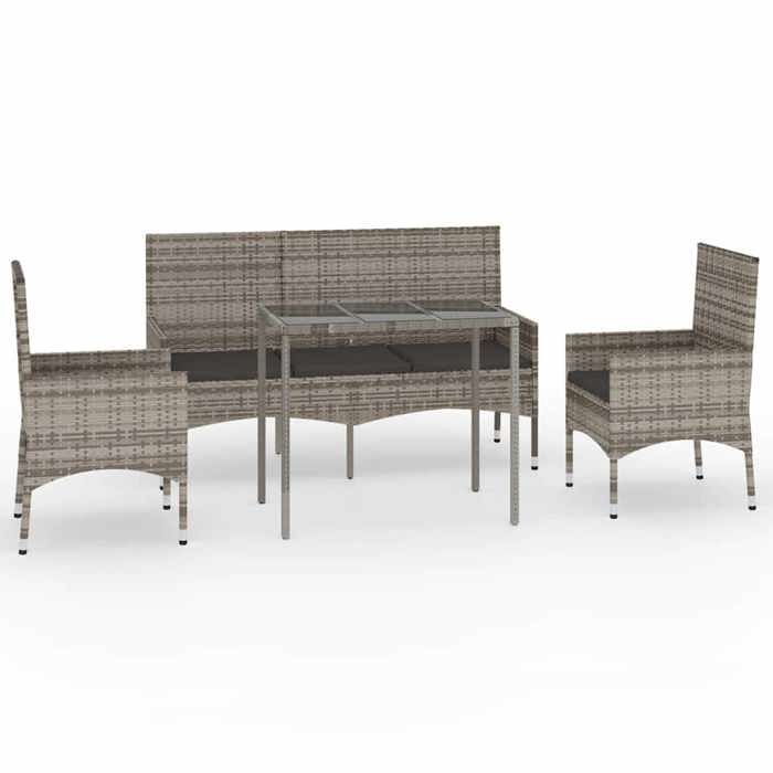 VidaXL Garden Lounge Set 4 Pcs with Cushions Grey Wicker, Outdoor Lounge Set, Furniture Set 319505