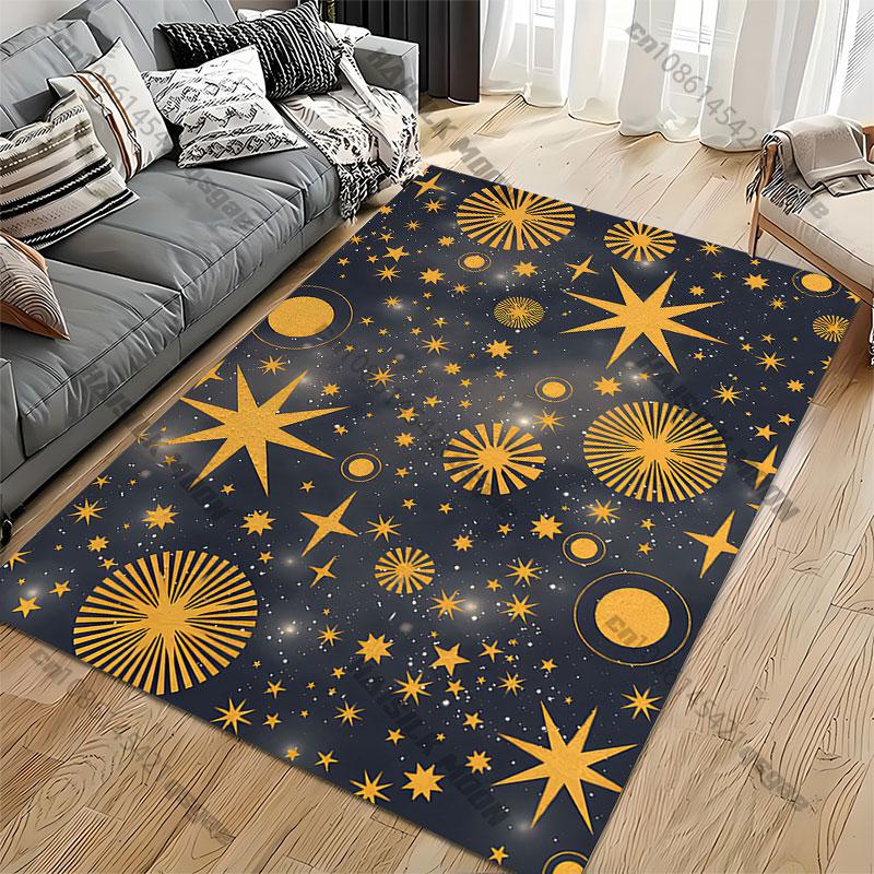 Golden stars in night sky carpet Yoga living room room decor children's crawling mat doormat area rug games mat