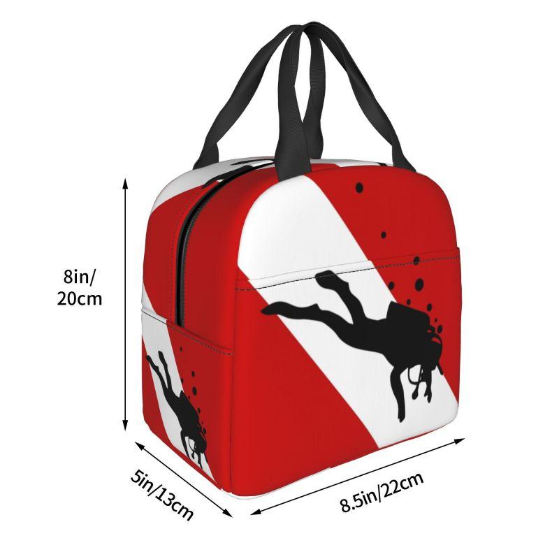 Scuba Dive Flag Bubble Red White Portable Lunch Box for Diving Thermal Cooler Food Insulated Lunch Bag School Children Student