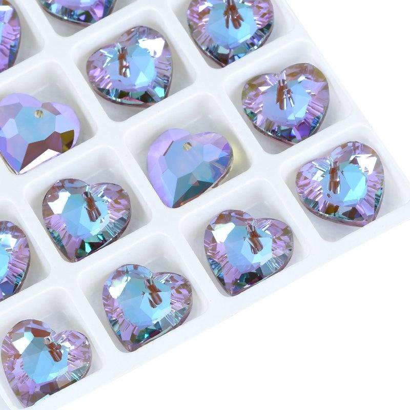 Crystal Austria 6432 Heart Cut Pendants Loose Rhinestone Charms Glass Jewelry Gems Stones for DIY Necklace Jewelry Making 12Pcs